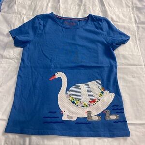 Mini Boden Girls 8-9 Swan Appliqué Blue Shirt NWOT